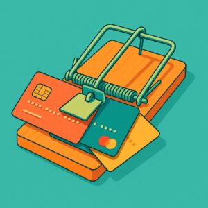 Illustration einer Mausefalle in der Debit-/Bank-Karten liegen<br />