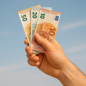 Männliche Hand hält ein Bündel Geldscheine