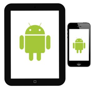 Illustration eines Tablets und eines Smartphones auf deren Bildschirmen jeweils groß das Android-Symbol zusehen ist